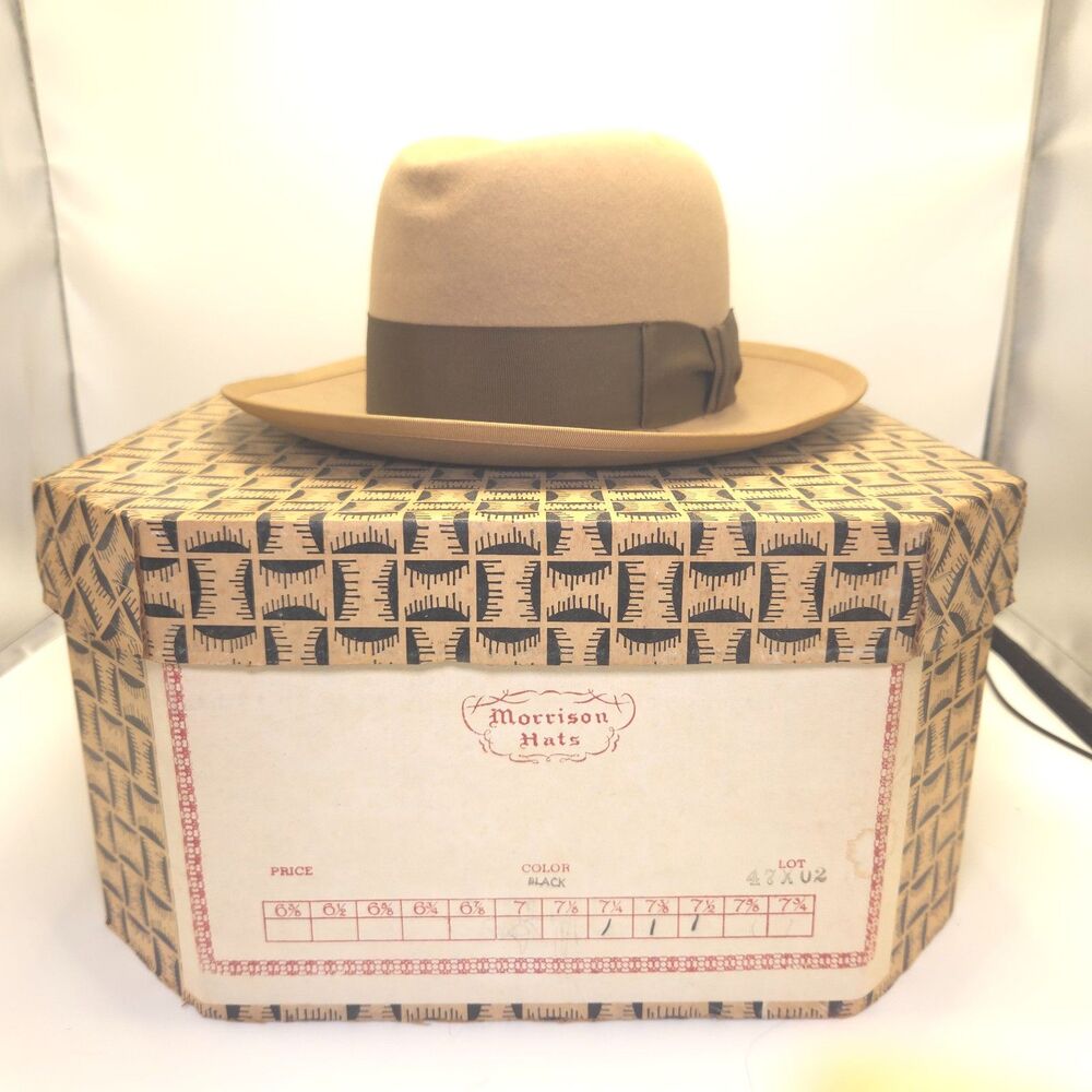 Vintage Royal Stetson Whippet Fedora 6 3/4 Tan Felt Men Hat w Morrison Box READ